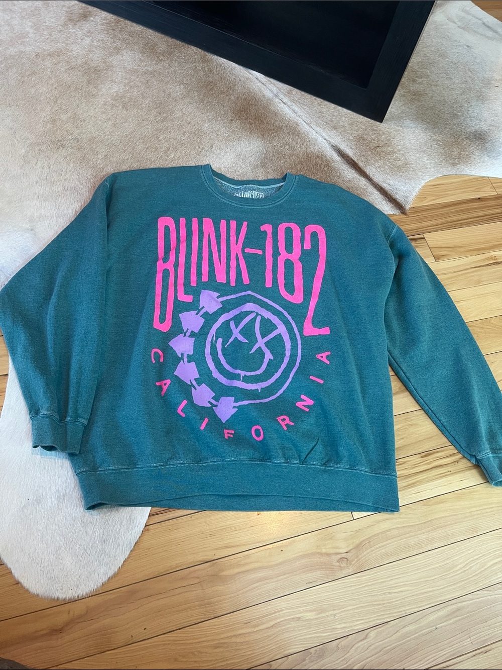 Urban Outfitters Teal Crewneck Sweatshirt with Pink Graphic oversize small